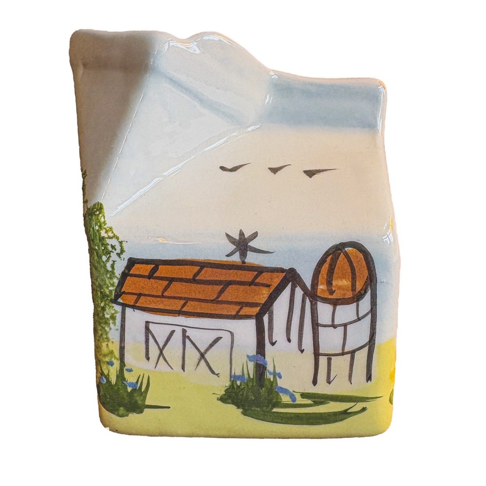 1978 Hand-Painted Porcelain Milk Carton | Dana Lund Signed Studio Pottery Vase